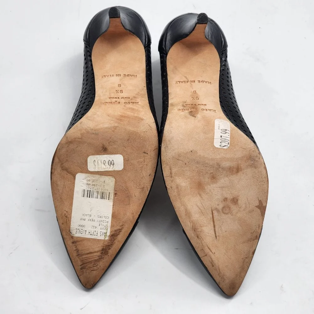KATE‎ SPADE Black Perforated Pointed Toe Leather Pump Heels Size 9.5